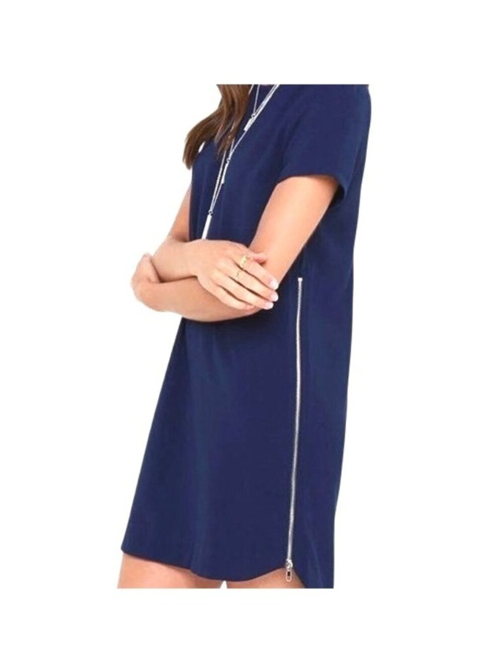 LuLu's New Era Blue Shift Dress High Low Zippers On Sides Size XS